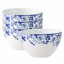 6 in., 29.5 oz. White/Blue Bloomington Road White Porcelain Cereals (Set of 4) by Noritake