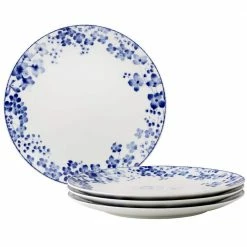 10.5 in. White/Blue Bloomington Road White Porcelain Dinner Plates (Set of 4) by Noritake
