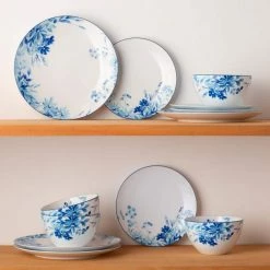 Blossom White/Blue Road White Porcelain 12-Piece Dinnerware Set (Service for 4) by Noritake -Cheap Noritake Store white blue noritake dinnerware sets 1732 12e 4f 1000