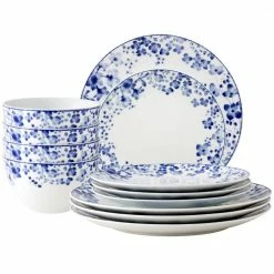 Bloomington White/Blue Road White Porcelain 12-Piece Dinnerware Set (Service for 4) by Noritake