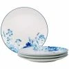 8.25 in. White/Blue Blossom Road White Porcelain Salad Plates (Set of 4) by Noritake