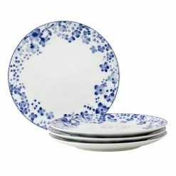 8.25 in. White/Blue Bloomington Road White Porcelain Salad Plates (Set of 4) by Noritake