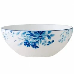 9 in., 32 oz. White/Blue Blossom Road White Porcelain Round Vegetable Bowl by Noritake