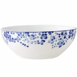 9 in., 32 oz. White/Blue Bloomington Road White Porcelain Round Vegetable Bowl by Noritake