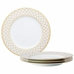 10 1/2 in. Gold White Eternal Palace Porcelain Dinner Plates (Set of 4) by Noritake