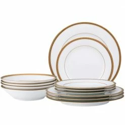 Charlotta Gold 12-Piece Dinnerware (Set for 4) by Noritake