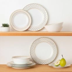 12-Piece Gold White Eternal Palace Porcelain Dinnerware Set (Service for 4) by Noritake -Cheap Noritake Store white gold noritake dinnerware sets 1728 12h 4f 1000