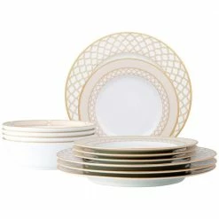 12-Piece Gold White Eternal Palace Porcelain Dinnerware Set (Service for 4) by Noritake