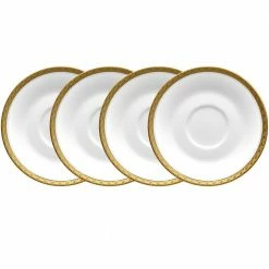 Charlotta Gold/White Porcelain Saucers (Set of 4) 6 in. by Noritake