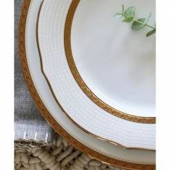 Charlotta Gold/White Porcelain Scalloped Accent Plates (Set of 4) 9 in. by Noritake -Cheap Noritake Store white gold noritake salad plates dessert plates 1716 452d 4f 1000