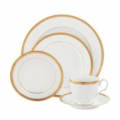 Charlotta Gold/White Porcelain 5-Piece Place Setting by Noritake -Cheap Noritake Store white noritake dinnerware sets 1716 05e 76 1000