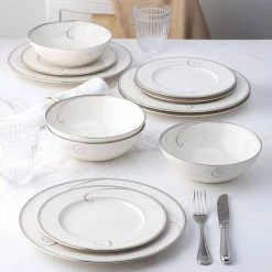 Platinum Wave White/Platinum Porcelain 12-Piece Dinnerware Set (Service for 4) by Noritake -Cheap Noritake Store white noritake dinnerware sets 9317 12f 31 1000