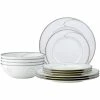 Platinum Wave White/Platinum Porcelain 12-Piece Dinnerware Set (Service for 4) by Noritake