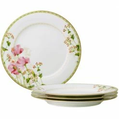 Poppy Place 10.5 in. White and Pink Porcelain Dinner Plates (Set of 4) by Noritake