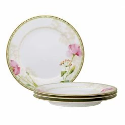 Poppy Place 8.25 in. White and Pink Porcelain Salad Plates (Set of 4) by Noritake