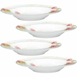 Peony Pageant 12 fl.oz White/Pink Bone China Soup Bowls 8-1/4 in. (Set of 4) by Noritake