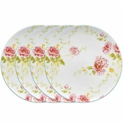 Peony Pageant White Bone China Accent Plate 9 in. (Set of 4) by Noritake