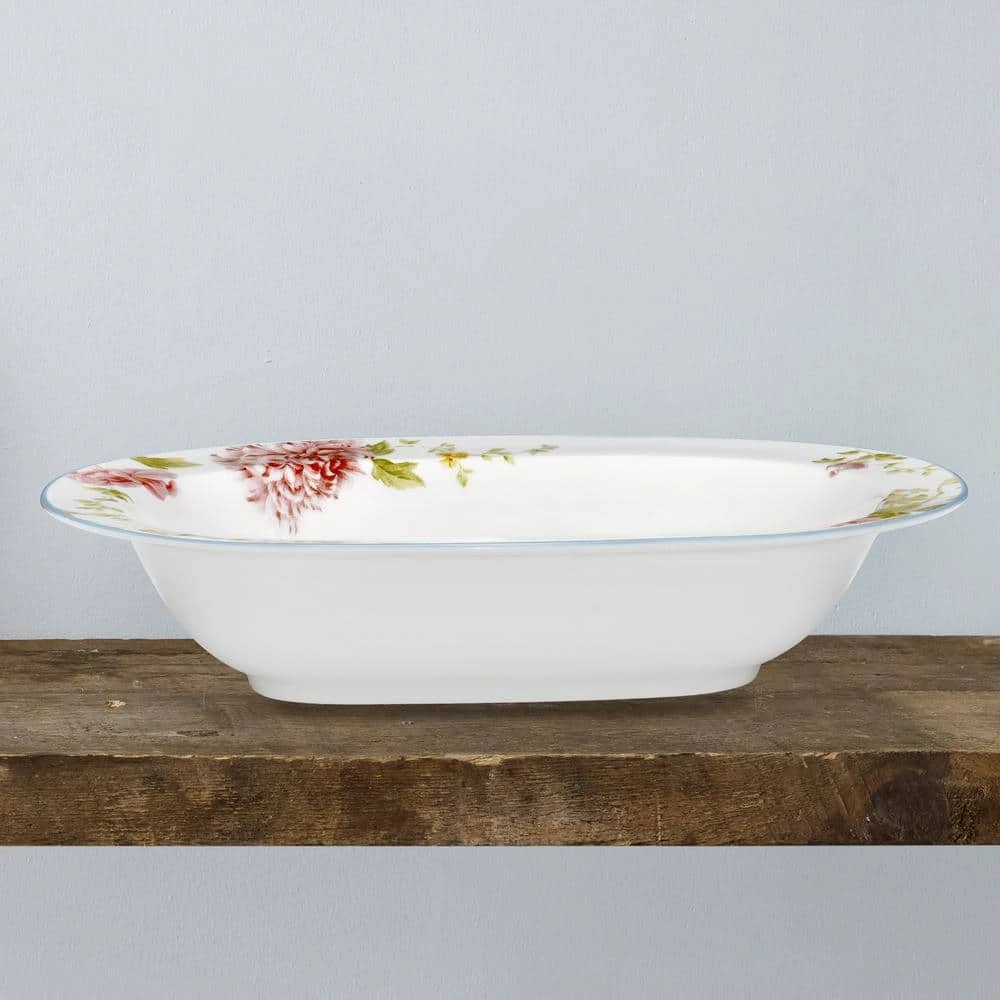 Peony Pageant White Bone China Oval Vegetable Bowl 24 oz. by Noritake 2 Peony Pageant White Bone China Oval Vegetable Bowl 24 oz. by Noritake - Image 2