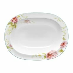 Peony Pageant White Bone China Oval Vegetable Bowl 24 oz. by Noritake