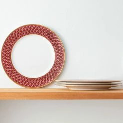 Crochet White and Deep Red, Bone China Set of 4 Dinner Plates, 11 in. by Noritake -Cheap Noritake Store white red gold noritake dinner plates 4966 406d 31 1000