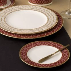 Crochet White and Deep Red, Bone China Set of 4 Dinner Plates, 11 in. by Noritake -Cheap Noritake Store white red gold noritake dinner plates 4966 406d 4f 1000