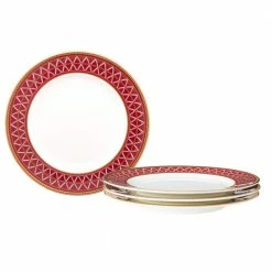 Crochet White and Deep Red, Bone China Set of 4 Bread and Butter/Appetizer Plates, 6-1/2 in. by Noritake