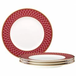 Crochet White and Deep Red, Bone China Set of 4 Salad Plates, 8.5 in. by Noritake