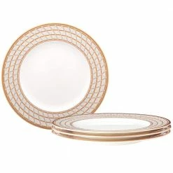 Crochet White and Deep Red, Bone China Set of 4 Accent Plates, 9 3/4 in. by Noritake