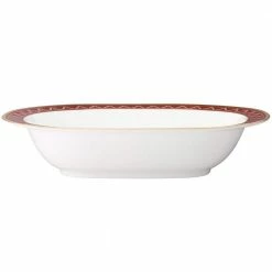24 oz. Crochet White and Deep Red, Bone China Oval Vegetable Bowl by Noritake